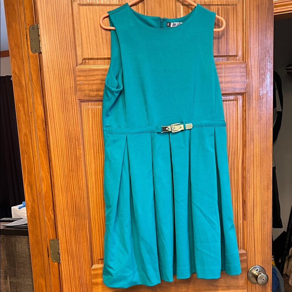 Jennifer Lopez Teal Sleeveless Dress with Faux Belt